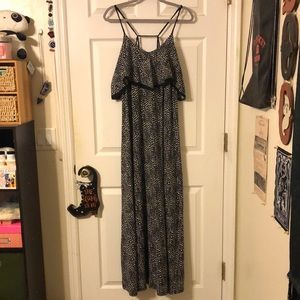 Black and white flounce top maxi dress